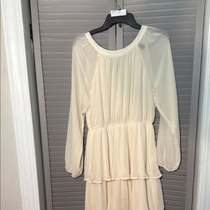 Cream Long Sleeve Tiered Sundress for Weddings